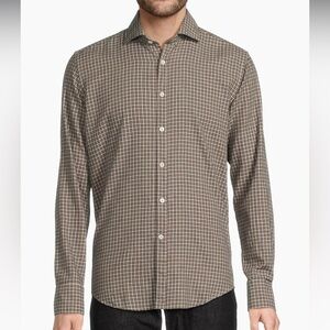 CANALI MENS BUTTON DOWN SPORT SHIRT COTTON TAN CHECK SIZE XL NWOT